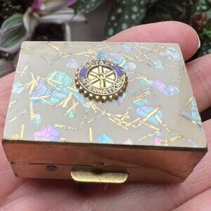 VINTAGE Rotary International Iridescent Pill Box